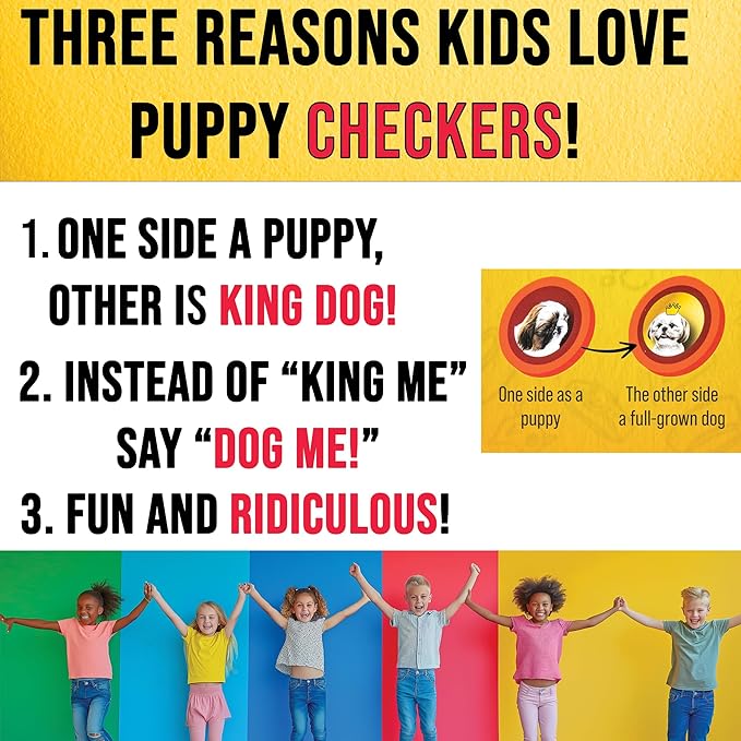 Puppy Checkers Board Game for Kids 8-12 and 4-8 with 56 Adhesive Dog Stickers - Great Learning Game for Game Night