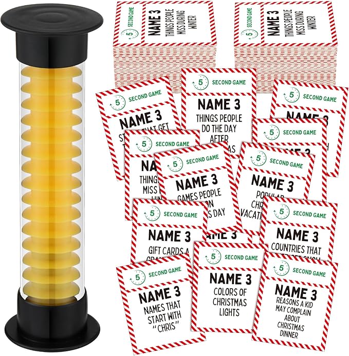 Leitee Christmas 5 Second Game Question Cards and 5 Second Hourglass Family Card Game Simple Questions for Party Travel Night Sleepovers Think Fast and Shout Out Answers (110 Pcs,Classic Style)