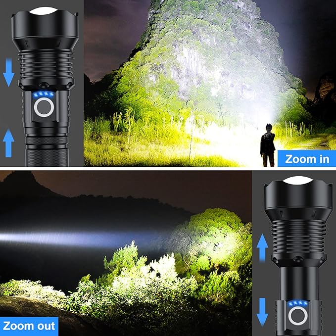 Rechargeable Flashlights 90000 High Lumens - 2 Pack, Super Bright 12 Hours Long Life LED Flashlight with 5 Modes, High Powered Flash Light for Home, Outdoor