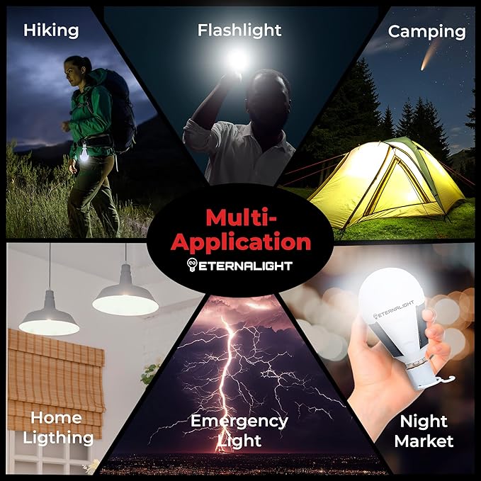 Original Defense EternaLight Rechargeable LED Bulbs (4 Count) - Emergency Light Bulbs with Battery Backup for Power Outages, Home, Camping, and Outdoor Activities - Solar Powered