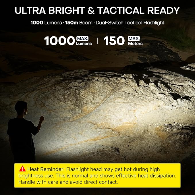 EDC Tactical Flashlight, Flat Flashlights Rechargeable,Dual-Switches LED Small Flashlight with Digital Display,Stainless Steel 8 Modes Pocket Flash Light for Home, Camping,and Emergency Use