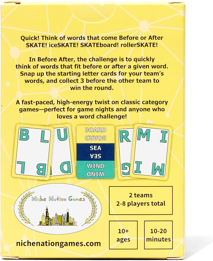 Before After ??Fast-Paced Wordplay Card Game for Smart, Competitive Fun - Quick-Thinking Shout-It-Out Challenge for 2 Teams - Card Games for Adults & Families - Ages 10+, 2-8 Players, 15 Mins
