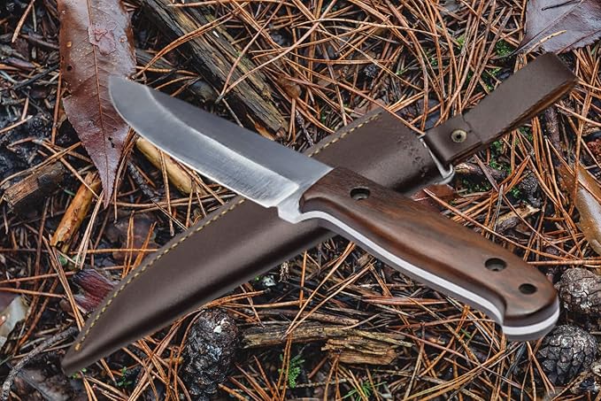Handmade Bushcraft knife With Leather Sheath | Hunting Knife | Carbon Steel Knife for Hunters | Outdoor Knife With Wood Handle | 10 Inches Full Tang Survival Knife - Camping Knives | HUNT-08