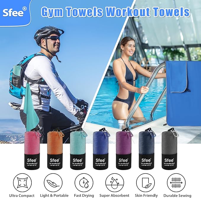 Sfee 2 Pack Microfiber Travel Towel, Quick Dry Camping Towel Large Beach Towel Super Absorbent Compact Lightweight Sports Gym Towels Set for Beach, Gym, Hiking, Pool, Backpacking,Bath,Yoga