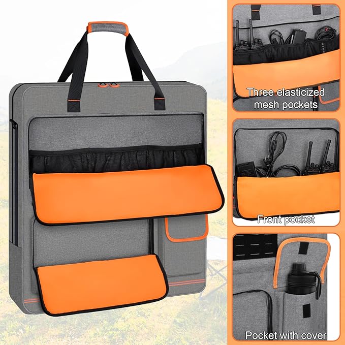Solar Panel Storage Bag with Orange Lining, Deepened Opening, Zipper with Pull and Multi-Accessory Space Solar Panel Travel Carrying Case Fit for Jackery SolarSaga 100W 100X 200W, Gray