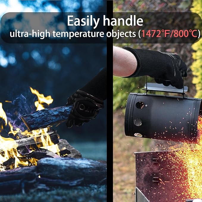 BBQ Grill Gloves, 1472°F Heat Resistant Barbecue Gloves Oven Mitts, Silicone Non-Slip Cooking Gloves for Kitchen, Grilling and Baking, EN407 Certified, 13 inch Long, Black, XL Size