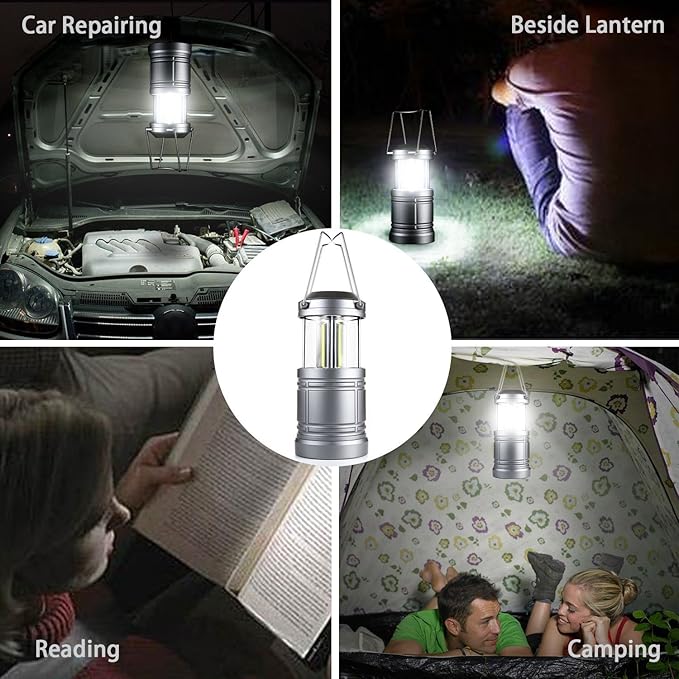 LED Camping Lantern Lights - 500 Lumens Collapsible Camping Lights - Power Outage Lantern Battery Powered for Emergency, Hurricane, Storms, 4 Pack
