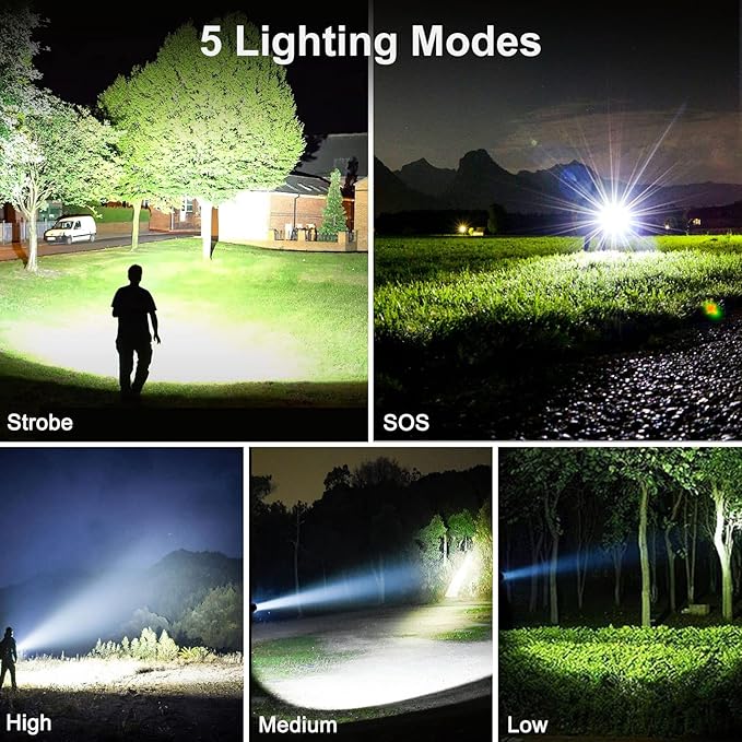 BengMxj Rechargeable LED Flashlights High Lumens Tactical Flashlight with Zoomable Super Bright Waterproof Flashlights for Emergencies,Camping,Hiking,Home