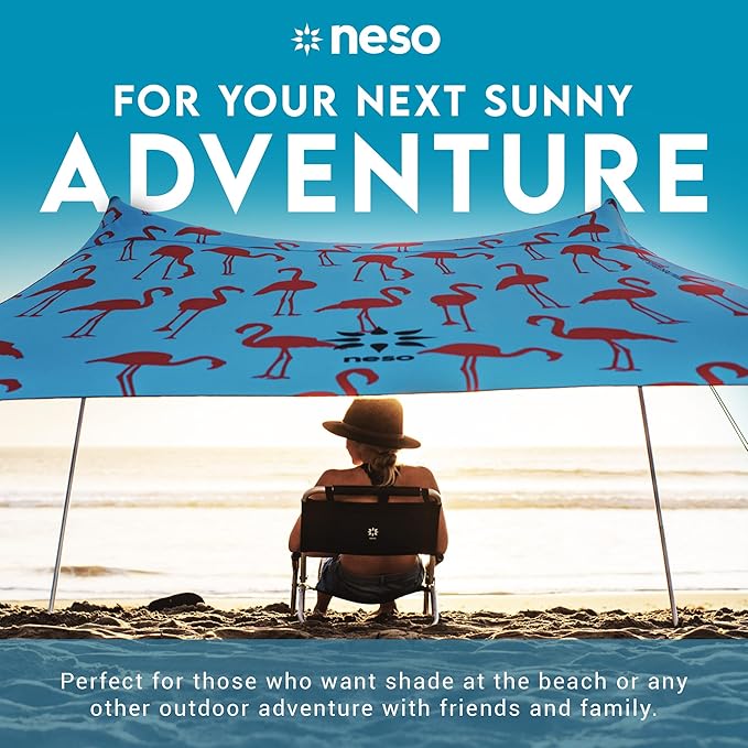 Neso Gigante - Portable Beach Tent - Ideal to Enjoy with Family and Friends - UPF 50+, Water-Resistant, and Lightweight - Flamingos, 11' x 11'