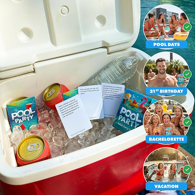 Pool Party Drinking Card Game | Hilarious Pool Drinking Game with 80 Cards | Perfect for Pool Days, Vacation, Game Night, 21st Birthday, or Bachelorette | New Drinking Game for Pool