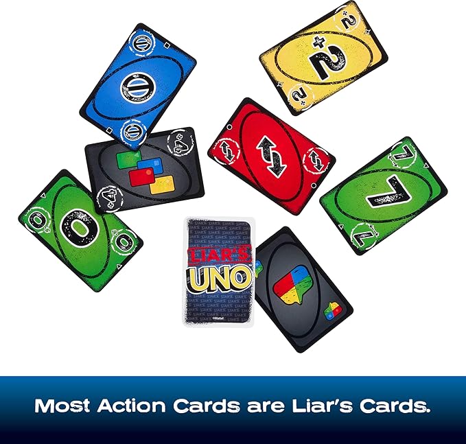 Mattel Games Liar?™s UNO Card Game in Travel & Storage Tin for Adults, Kids, Families, Parties & Game Nights, Outwit Other Players with Bluffing & Trickery (Amazon Exclusive)