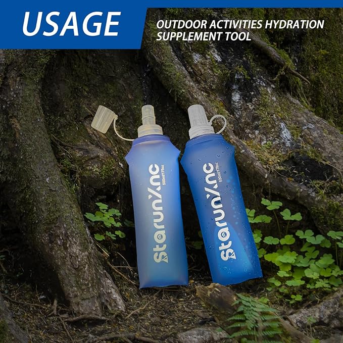 Hydration Soft Flask Running Water Bottle - Squeeze Water Bottles Portable Lightweight Foldable with Dust Cover