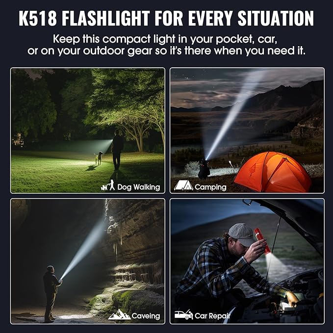 Banral Rechargeable Tactical Flashlights, High Lumens Small Mini USB-C LED Flashlight, Compact EDC Flash Light, 4 Modes&Memory Function, Waterproof Pocket Lights for Home,Camping,Emergency (1, Red)