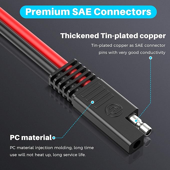 SAE Extension Cable,(16AWG-25FT) Advanced Heavy Duty SAE to SAE Battery Charging Extension Cord for Motorcycle Automotive Power Trolling Motor Travel Trailer Solar Panel SAE Plug