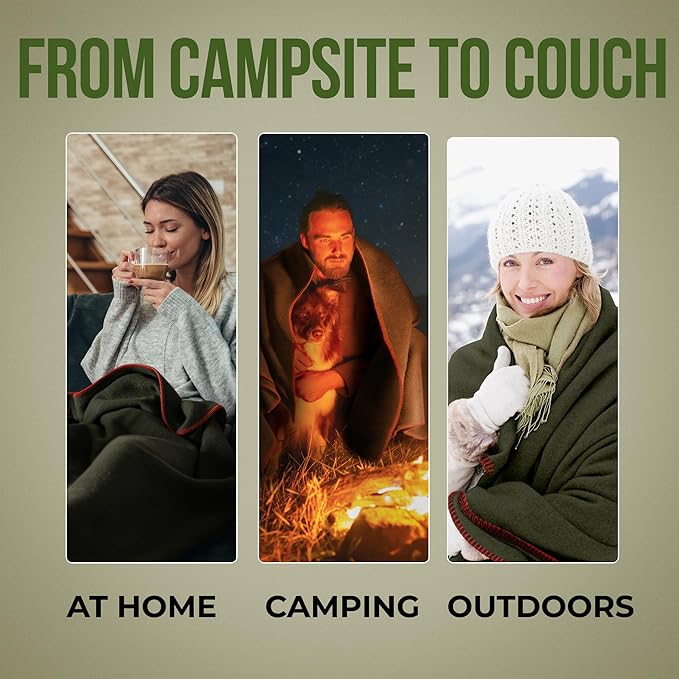 Whispering Winds 100% Wool Blanket - Premium Ultra-Soft, Thick, Warm, Large 60″x 84″ Bed & Camping Blanket for Indoor, Outdoor, Bushcraft & Survival