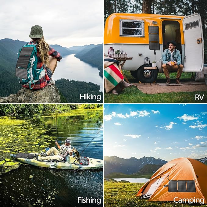 20W Portable Foldable ETFE Solar Panel Charger 5V USB-A*2 Lightweight IP67 Waterproof for Phone Power Bank Tablet Hiking Camping Backpacking