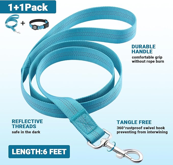AirTag Dog Collar and Leash, IP68 Waterproof Integrated with Reflective, Ultra-Durable, Comfortable Padded, Heavy Duty Dog Collars for Small Medium Large Dogs, L (14.8"-20.3"), Blue