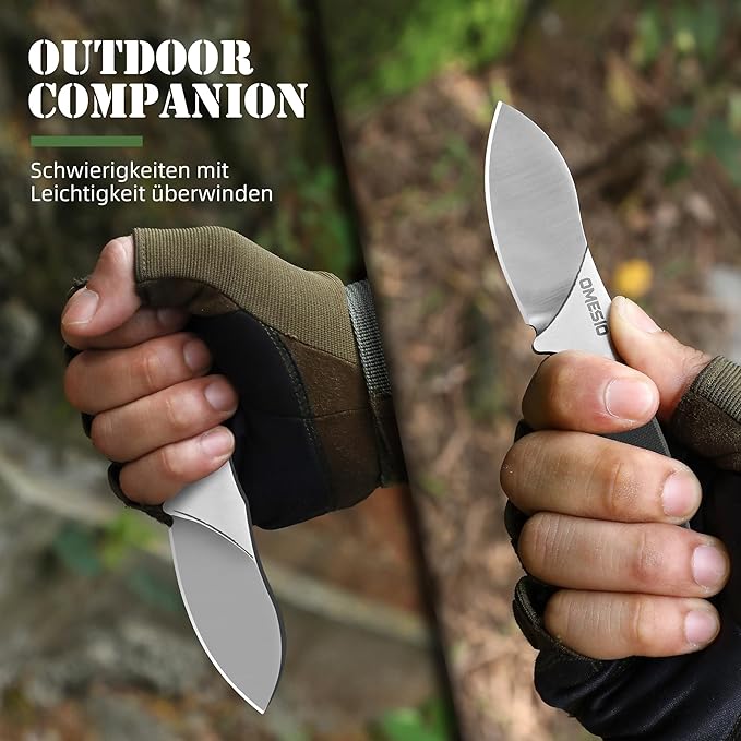 Omesio Neck Knife, 5.82" Fixed Blade Knife with Kydex Sheath and Necklance, Campact Full Tang Tactical Neck Knife with Clip, Nessmuk EDC Small Knife D2 Steel G10 Handle for Outdoor, Survival, Camping