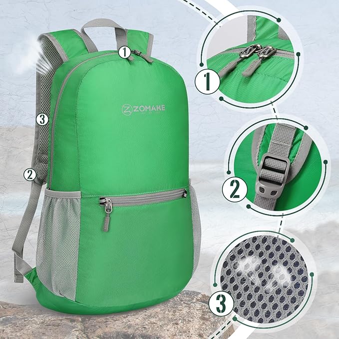 ZOMAKE Ultra Lightweight Hiking Backpack 20L - Packable Small Backpacks Water Resistant Daypack for Women Men(Grass green)