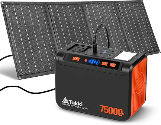 Takki Solar Generator 277Wh Portable Power Station with Solar Panels 40W Included 450W Peak 110V Pure Sine Wave AC Outlet DC USB Ports for Camping Emergency Tent Outdoor Trip