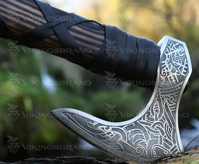 Genuine Viking Bearded Axe - 1095 Carbon Steel, 55-58 RC Hardness - Includes Leather Cover, 21.6 Inches