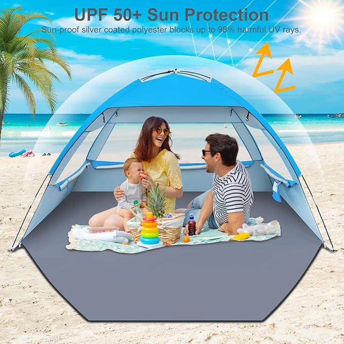 Gorich Beach Tent Sun Shelter for 3/4-5/6-7/8-10 Person with UPF 50ï¼?UV Protection, Lightweight & Easy Setup Beach Shade Canopy, Portable Beach Shade Tent Beach Cabana