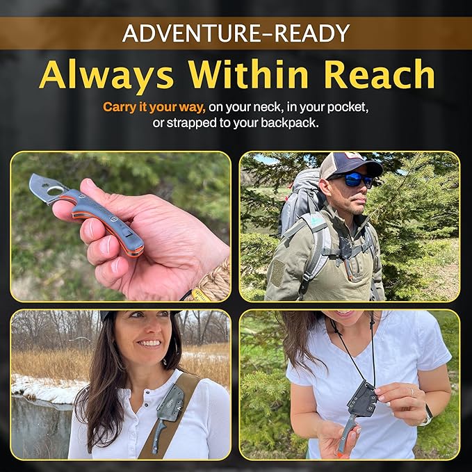 Contour Feather Survival and Culinary Knives ??VG10 Steel Fixed Blade with Fire Starter, Hex Driver, Knife Sharpener, Sheath & Built in Whistle - Built For Camping & Outdoor Adventure
