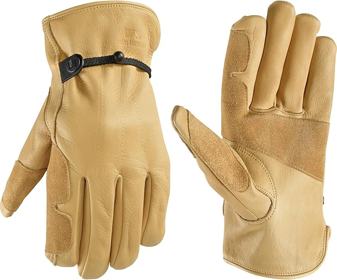 Wells Lamont Men's Full Leather Cowhide Adjustable Reinforced Work Gloves, Timber, X-Large (1140XL)