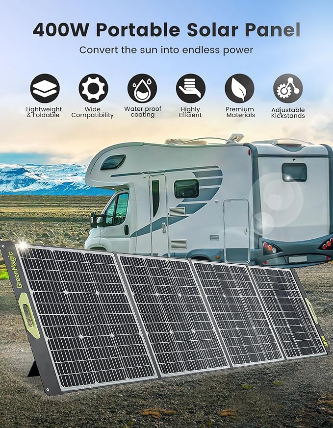 Greenmagic Portable 400 Watt Solar Panel, 39V Foldable, Durable Foldable, Durable Compatiable with Most 40v Portable Solar Generator, Power Station on The Market