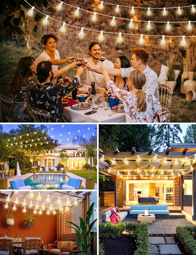 Brightever 120FT LED Outdoor String Lights with Remote, Patio Lights Outdoor Waterproof with 38 Shatterproof Edison Bulbs, Dimmable Outside Hanging Light for Birthday, Party, Christmas Decor, White