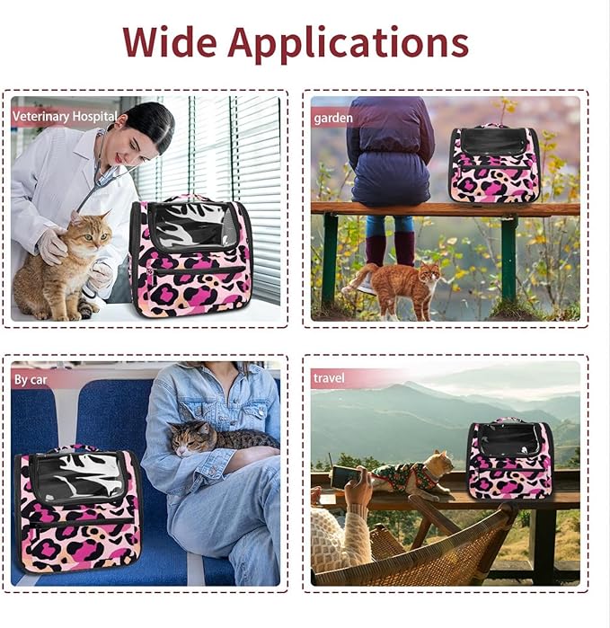 Pink Leopard Print (1) Cat Backpack Carrier, Pet Backpack for Dog Cat Puppy Kitty, Travel Carrier for Hiking Walking Outdoor Use