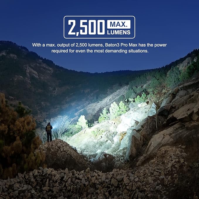 OLIGHT Baton3 Pro Max 2500 Lumens Rechargeable Compact EDC Pocket Flashlights with Safety Proximity Sensor, for Camping, Hiking, and Emergency (Cool White Light: 5700~6700K)