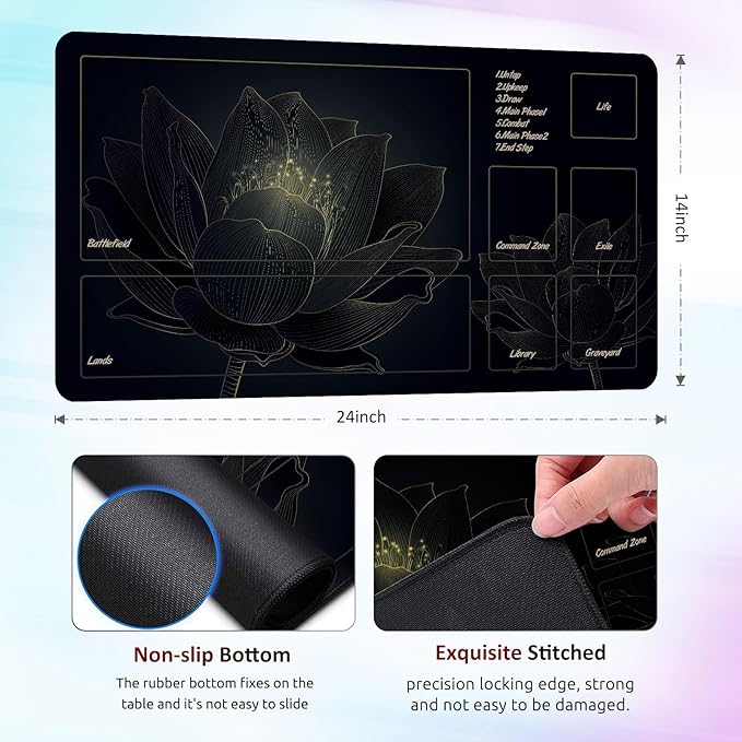 MTG DND Play Mat Game Mat - 3MM Thick High-Density Non-Slip Surface, Stitched Reinforced Edges for Magic playmats, DND Tabletop RPG, TCG Card Games (New Black Lotus)