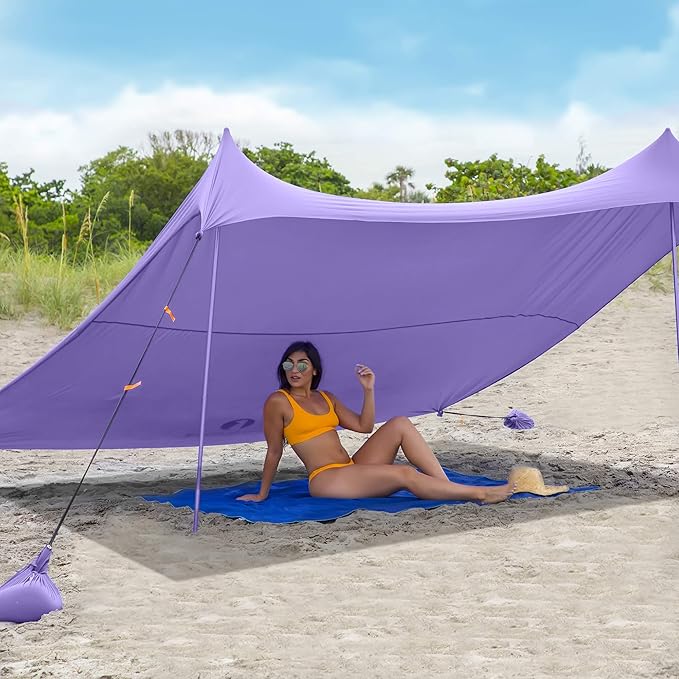 Red Suricata Family Beach Tent & Canopy, UPF50 Sun Shade, 4 Aluminum Poles, Sand Shovel, Medium Portable Sun Shelter (Medium, Purple)