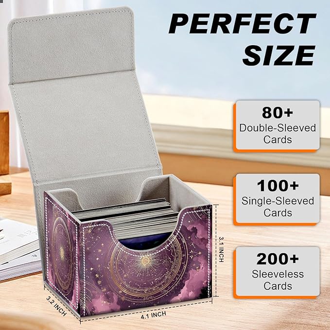 Card Game Storage Box TCG Deck Box MTG Card Box Organizer Trading Card Case Commander Deck Box TCG Card Storage Box Magnetic Closure Creative Pattern Up to 200 Cards, Purple Constellation Compass
