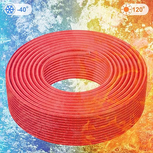 Solar Panel Wire - 200FT Red Tinned Copper Wire, 10AWG (6mm²) PV Wire Solar Extension Cable for Outdoor Automotive RV Boat Marine Solar Panel - Red (10AWG 200FT)