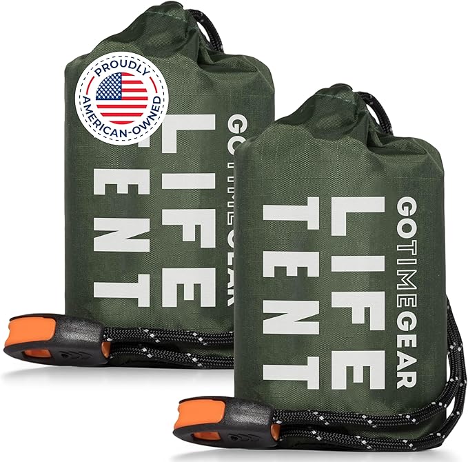 Go Time Gear Survival Life Tent ??2 Person Mylar Emergency Shelter Tube Tent + Paracord ??All-Weather Protection for Camping, Hiking, & Survival Kits ??Includes Emergency Whistle