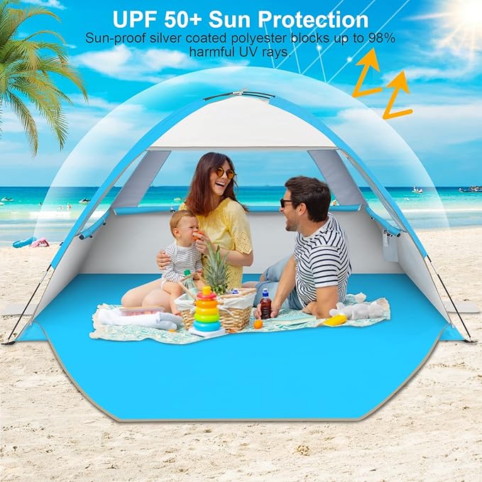 Gorich Beach Tent Sun Shelter for 3/4-5/6-7/8-10 Person with UPF 50ï¼?UV Protection, Lightweight & Easy Setup Beach Shade Canopy, Portable Beach Shade Tent Beach Cabana