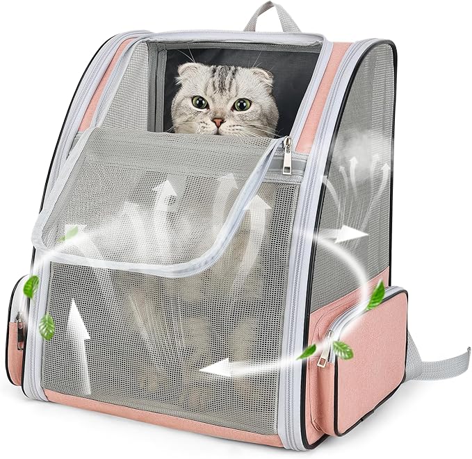Cat Backpack Carrier Large Pet Backpack for Small Dog Medium Cat Puppy Kitten Bunny up to 15lbs, Ventilated Mesh Dog Collapsible Travel Backpack for Hiking Walking Outdoor