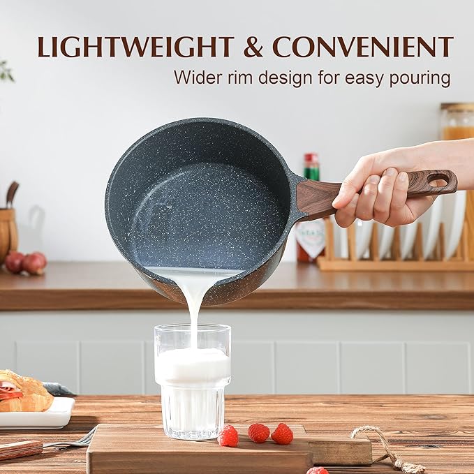 SENSARTE Nonstick Saucepan with Lid, 2.0 Quarts Small Pot with Swiss Granite Coating, Stay-cool Handle, Handy Sauce Pot Small Kitchen Cooking Pot, Induction Comptable, Free of Intentionally Added PFOA