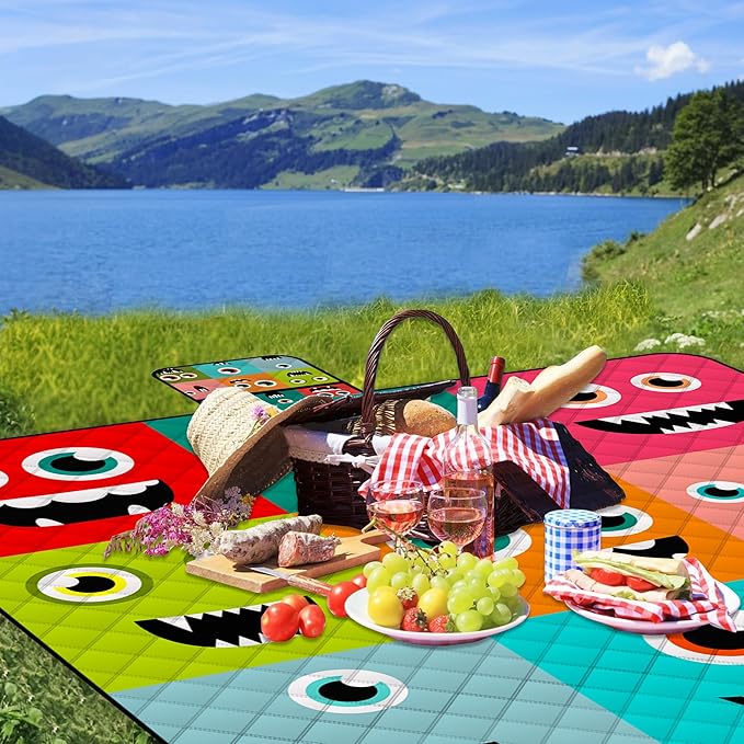 Extra Large Picnic Blanket Waterproof,80"x 80"Foldable Machine Washable Beach Blankets,Outdoor Blanket for 6-8 Adults,Picnic Mat Suitable for Indoor Crawling,Park Beach,Camping,Hiking,Travel (Face)