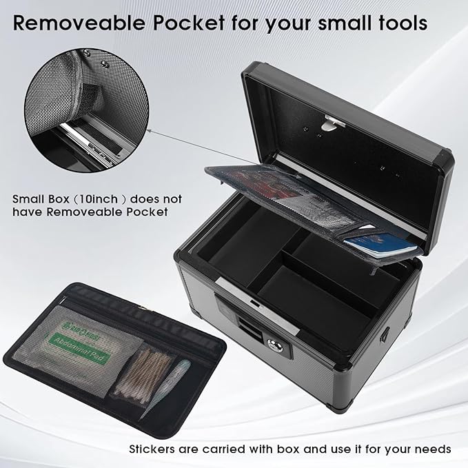Medicine Lock Box with Key, Alluminum Alloy Box for Medication,First Aid Box with a Removeable Tray to Store Medicines & Pills for Home, Black 12 * 7.68 * 7.87 Inch