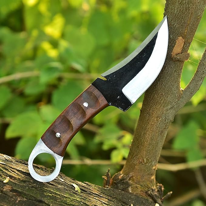 Fixed Blade Hunting Forged Tracker Knife - 8 Inches Carbon Steel Razor Sharp Blade Full Tang Bushcraft Knives with Premium Leather Belt Sheath. Used For Hunting Outdoor Camping, Hiking, Skining Knife.