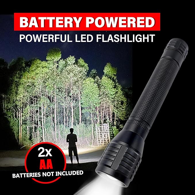 High Lumens Zoomable LED Flashlight, 3 Modes, AA Battery Powered ??Powerful for Camping, Outdoor, and Emergency Use,2-Pack