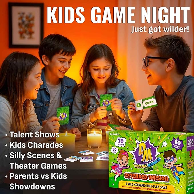 QUOKKA Charades & Guessing Game for Kids & Teens - 120 Hilarious Scenarios & Quirk Cards | Perfect for Family Game Night, Parties, Gifts & Reunions | Ages 8+ | Extended Pack