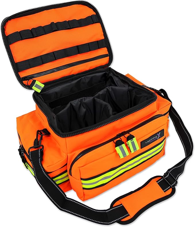 Lightning X Mid-Sized First Responder EMT Bag | LXMB25 | Fully Stocked w/ 240+ First Aid, EMS & Trauma Supplies - ORANGE