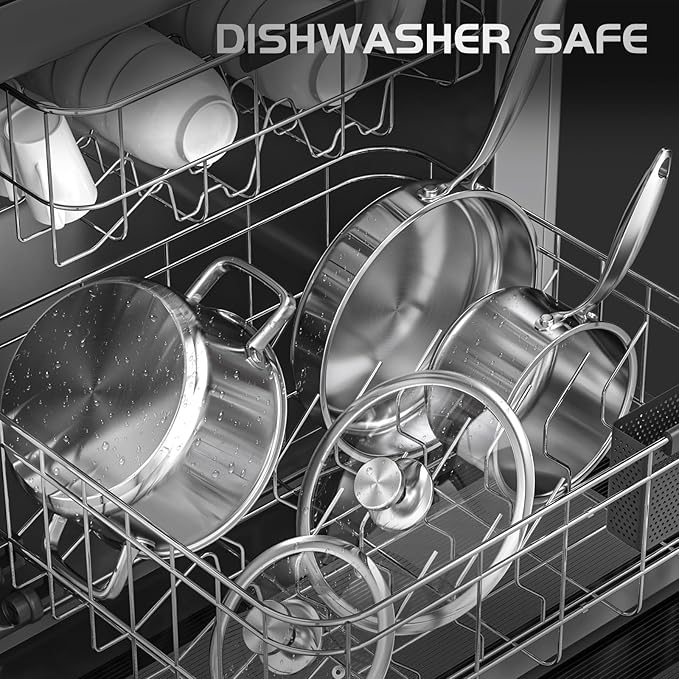 Meythway 𝐇𝐄𝐀𝐕𝐘 Pots and Pans Set Non Toxic, 16PCs Stainless Steel Cookware Set with Steamer, Kitchen Induction Cookware with Utensil Sets, Pot Protectors and Apron For Oven & Dishwasher Safe