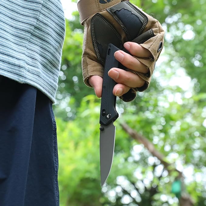 FLISSA Pocket Knife, Folding Knife with D2 Steel Blade, Shaft Lock, G10 Handle, Ball Bearing and Pocket Clip for EDC, Camping, Hiking, Fishing, Outdoor Activities