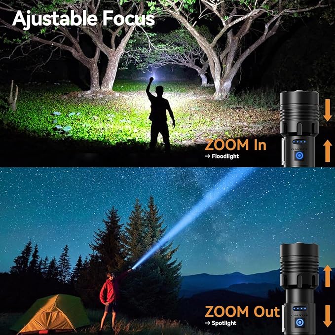 Flashlight Rechargeable 2000 High Lumens IPX6 Waterproof Super Bright Flashlight with 7 Modes & COB Side Light, Zoomable Brightest Flash Light for Camping Home Emergency