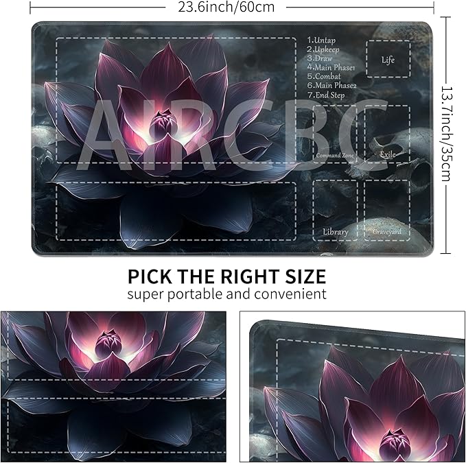 MTG Playmat Non-Slip Rubber Backing Printing Commander Board Game Desk Mat Duel Mat TCG PTCG Playmat 24x14 inches and Free Storage Bags (Black Lotus with Zones)